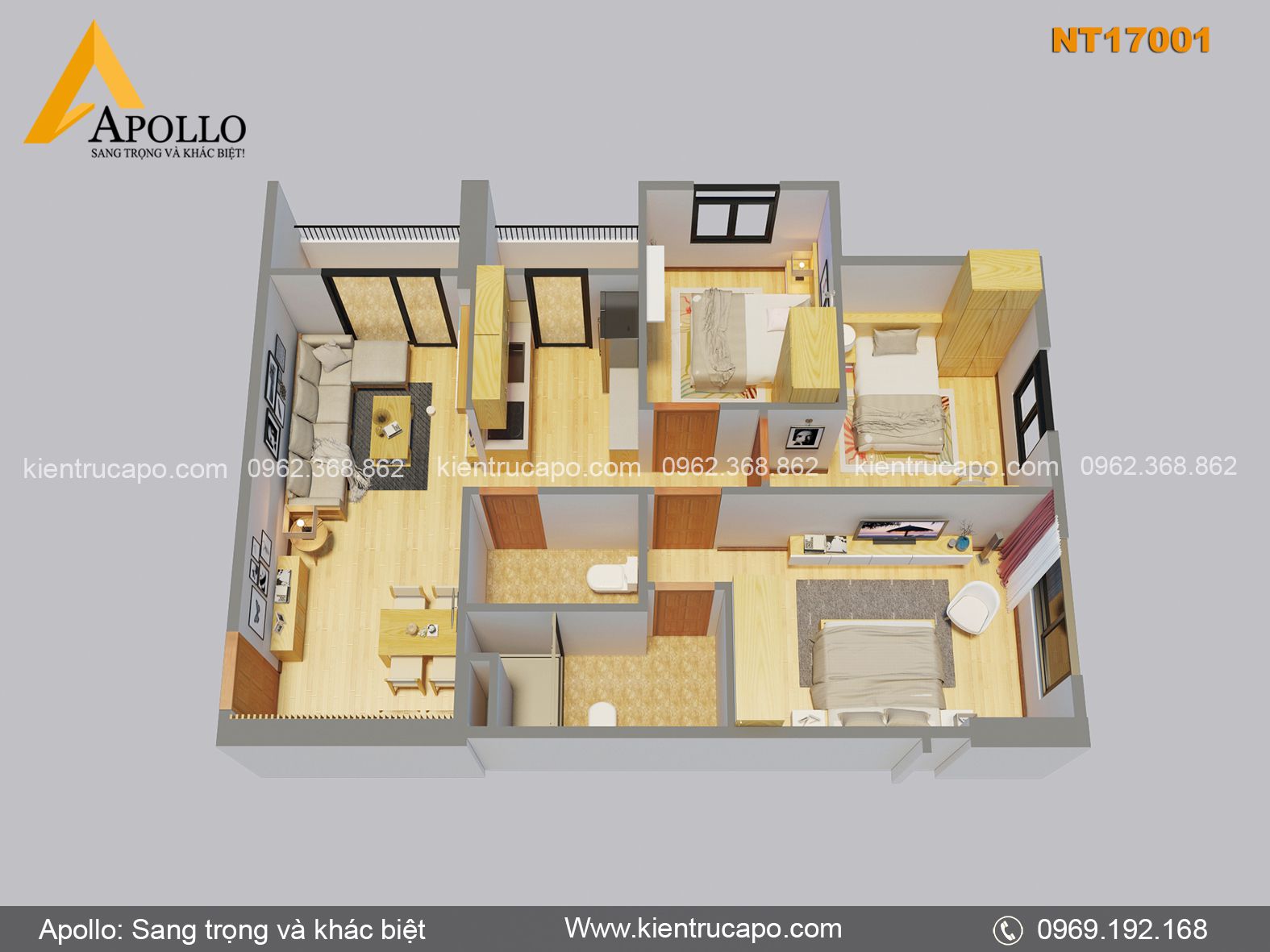 Thiết kế nội thất chung cư hiện đại trẻ trung (NT17001)